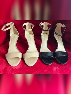 Nine West Leather Ankle-Strap Sandals Two Pair in Black and Beige - Size 9M